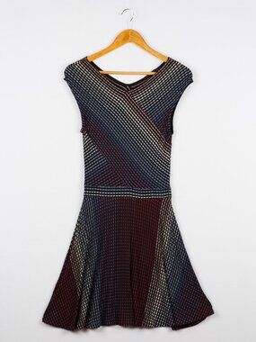 BCBGMAXAZRIA Jasmyne Geometric Stretch Striped Knit Fit & Flare Dress Size Small
